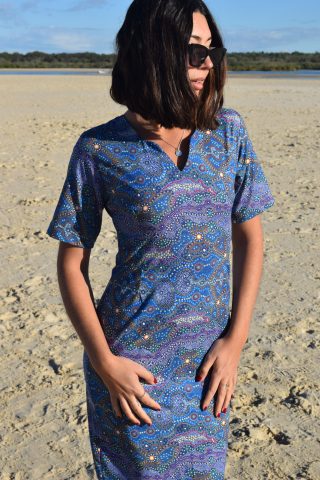 Yalke Blue – Sheath Dress with Sleeves