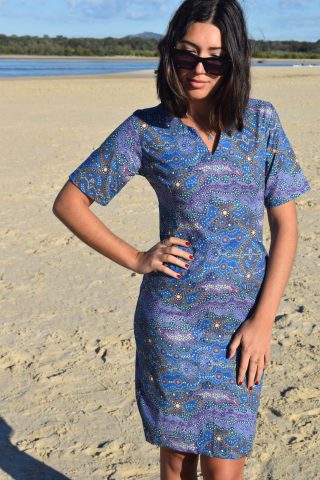 Yalke Blue – Sheath Dress with Sleeves