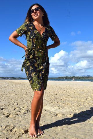 Bush Tucker Dreaming – Wrap Dress with sleeves